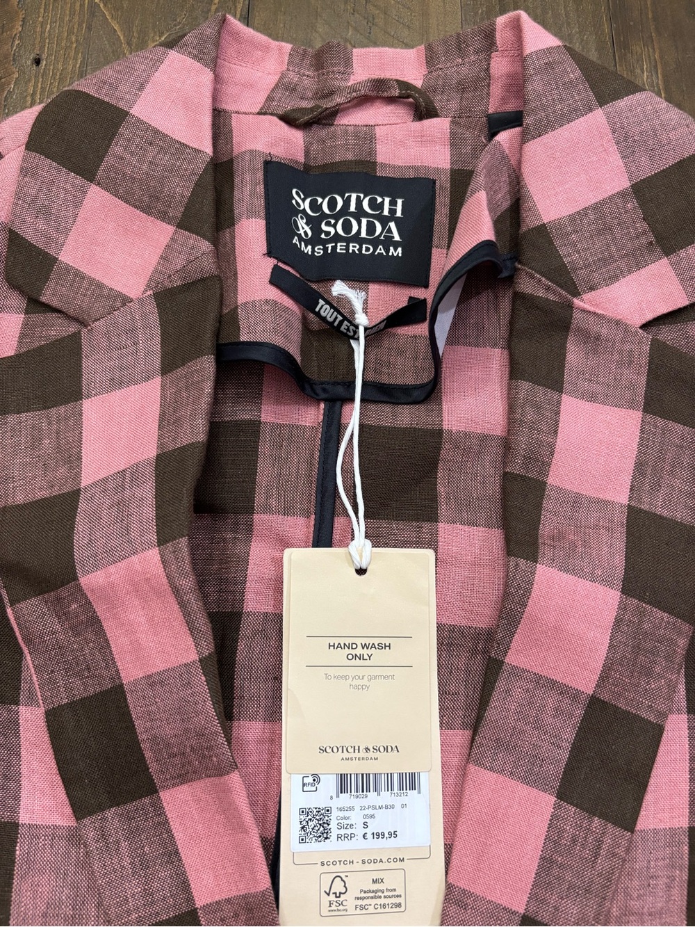 Scotch & Soda Pink and Brown Checked Linen Blazer - Picture 3 of 8
